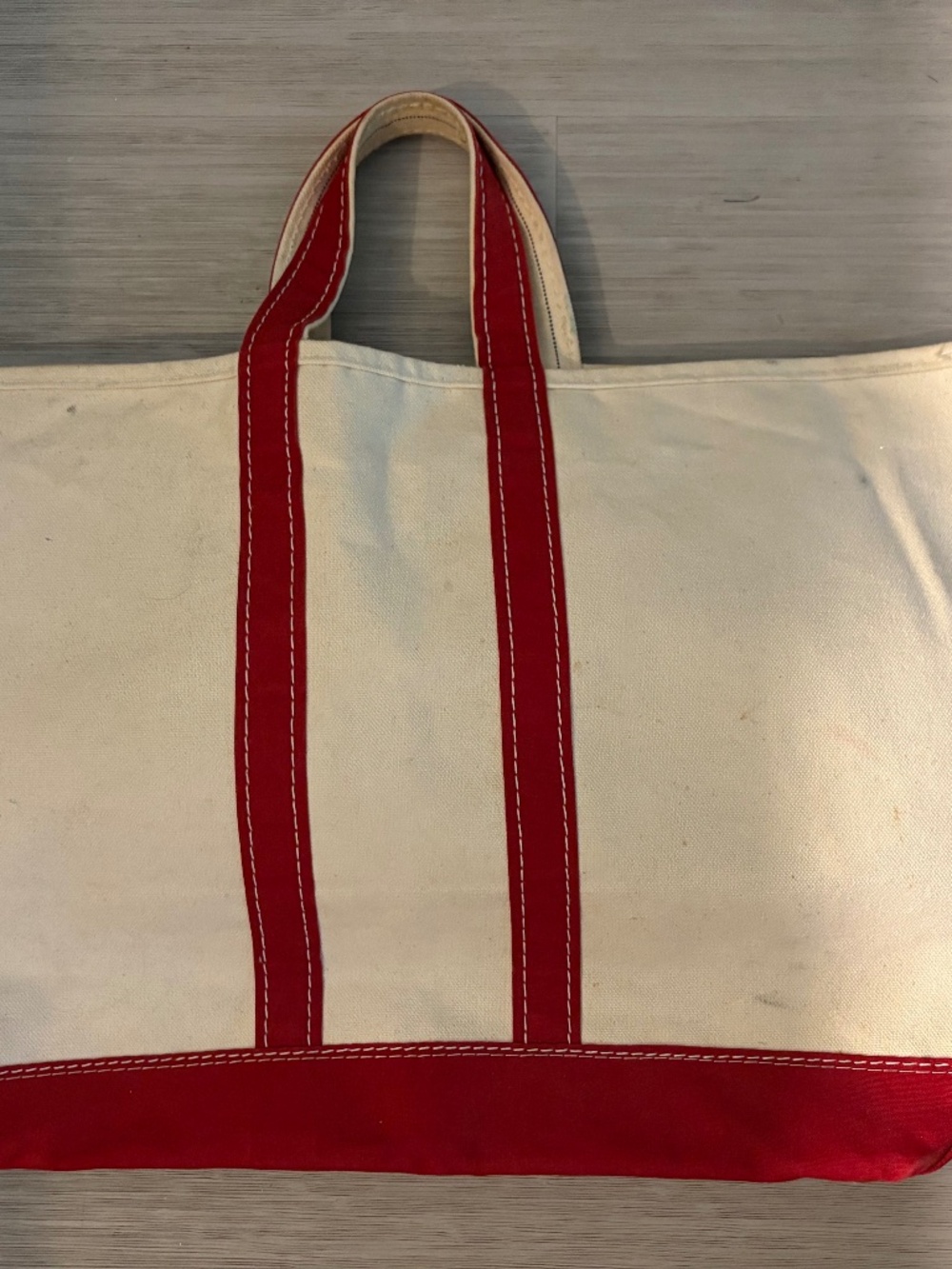 Authentic Vintage LL Bean Red and Cream Canvas Tote-1980, Boat and Tote Tag